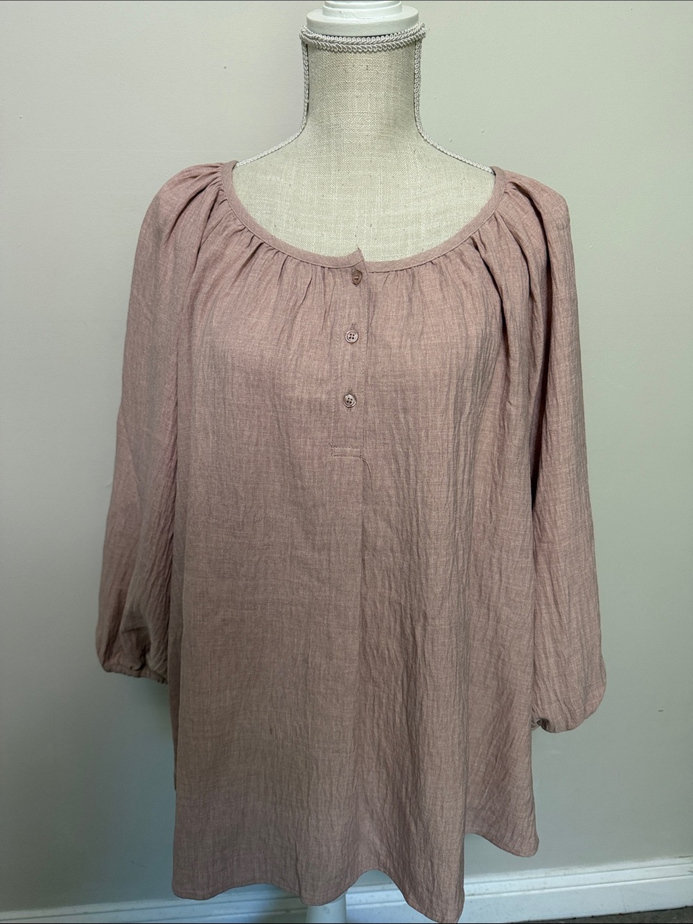 Max Studio Dusty Rose Peasant‎ Tunic - Scoop Neck Button Top